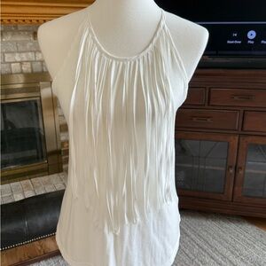 Ecote White Fringed Sleeveless Halter /Tunic Top